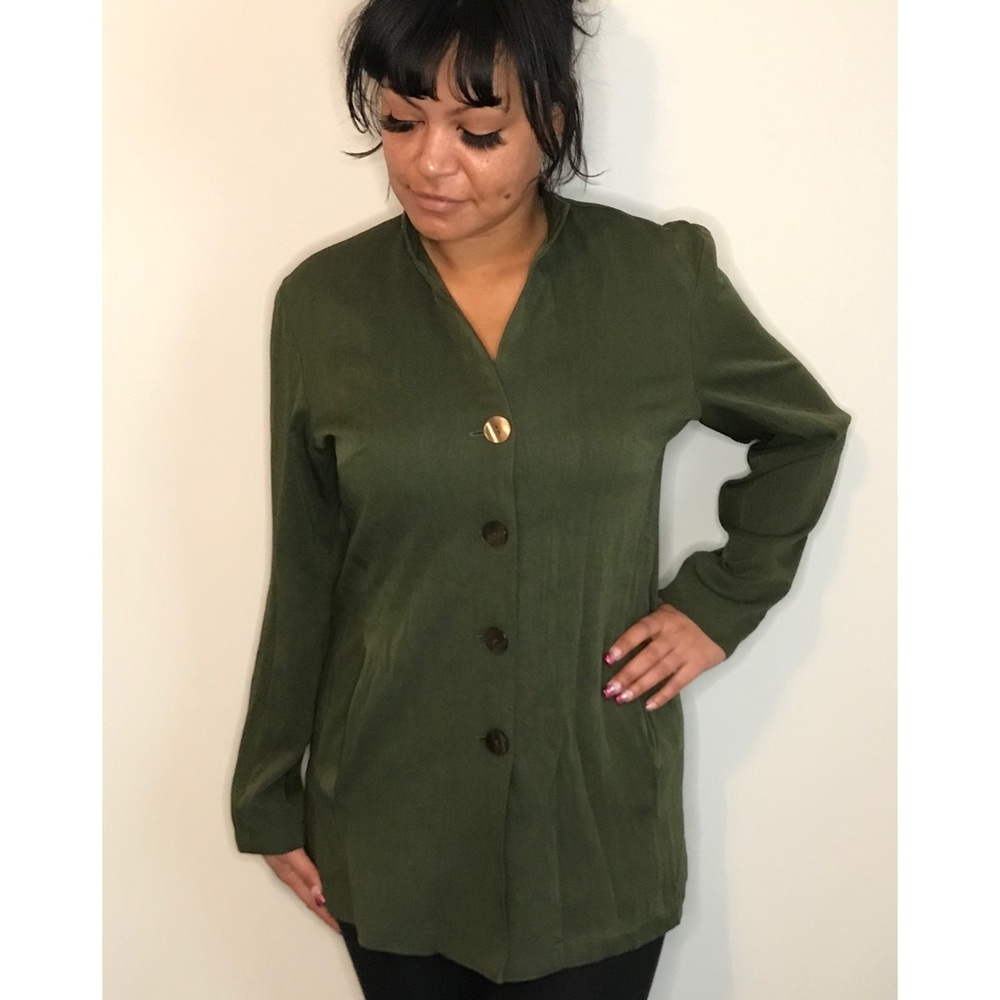 L.BATES MEDIUM GREEN BUTTON UP COLLAR JACKET